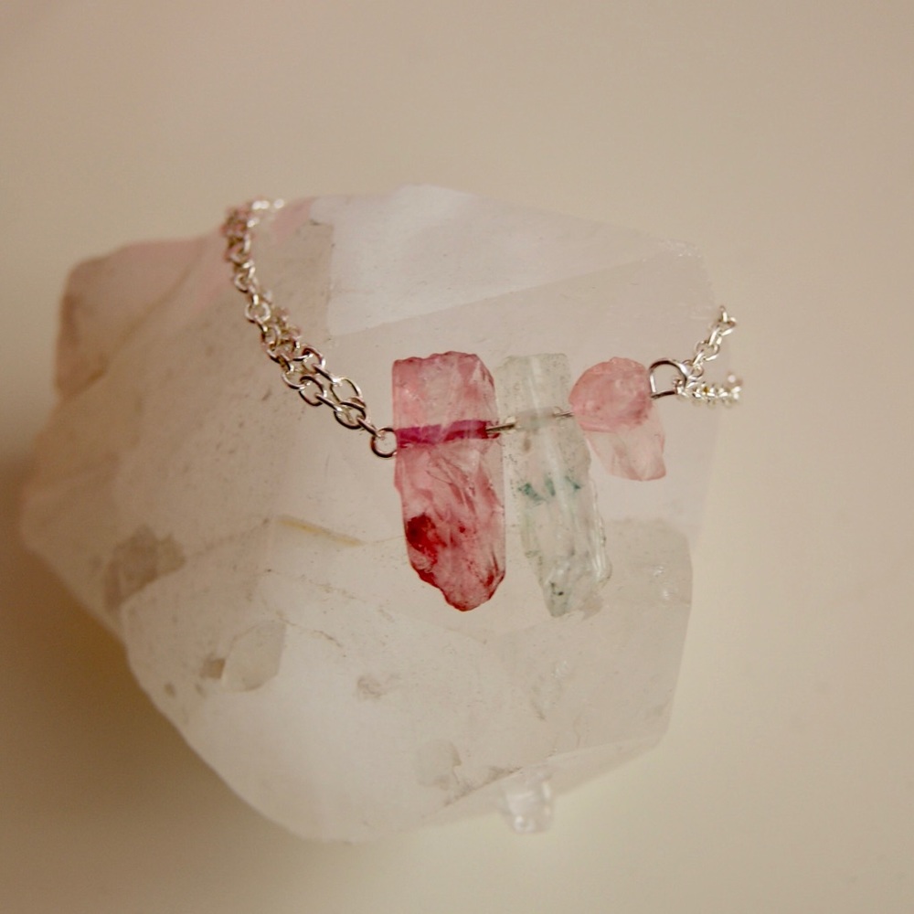 Pink and White Quartz Crystal Bracelet